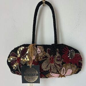 Viral Beaded Sequins Black Floral Red Gold Bag